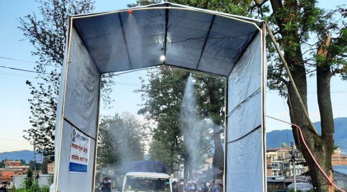 उपत्यका बाहिरबाट आउने सवारी साधनलाई डिस्इन्फेक्ट गर्न जगातीमा बन्यो टनेल