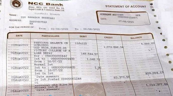 सिन्धुलीको एनसिसी बैंकबाट ठगिएका भण्डारीले पाए रकम फिर्ता (बैंक स्टेटमेण्टसहित)
